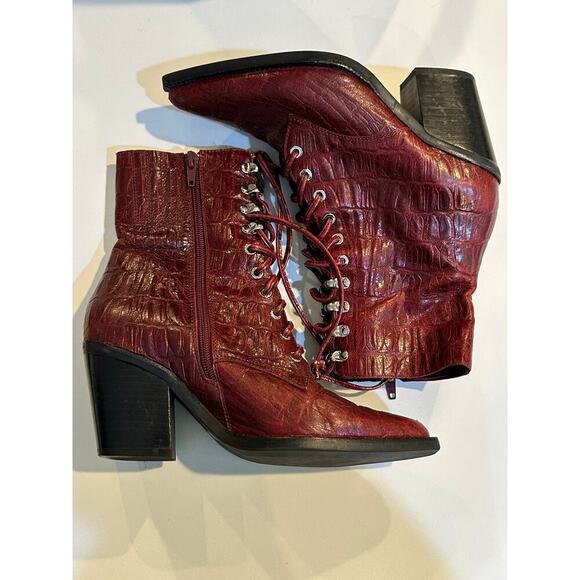 Jeffrey Campbell Red Leather Desperado Lace Up Boots Size 5.5 - Picture 14 of 16